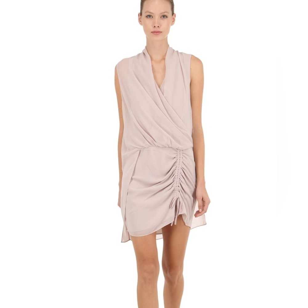 All Saints Cathea Blush Pink Sleeveless Drapey V Neck Ruched Mini Dress Size 6